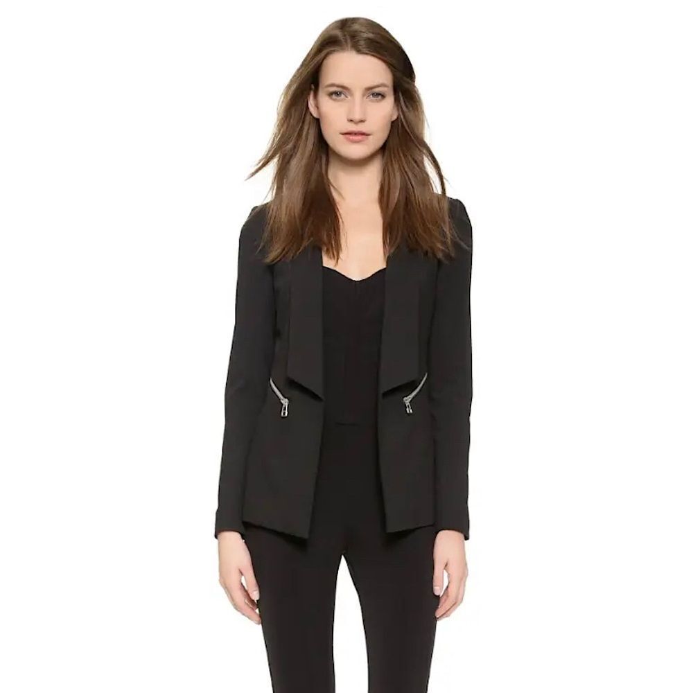 Veronica Beard Textured Black Blazer Jacket with Silver Zipper Detailing Size 0